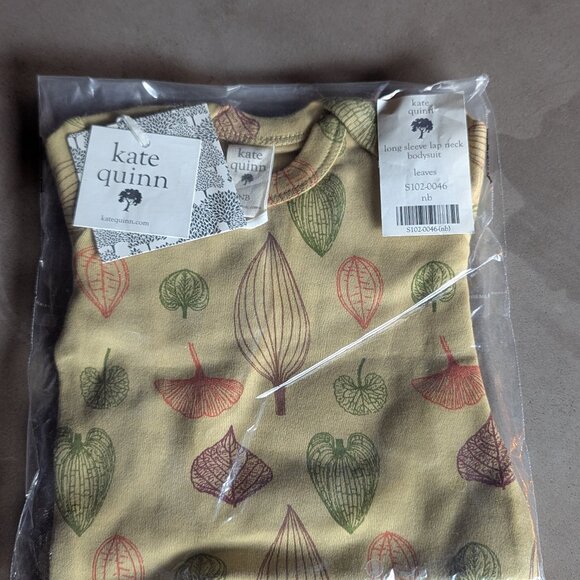 Kate Quinn long sleeve lap neck bodysuit | leaves | organic cotton interlock - n - Picture 1 of 10